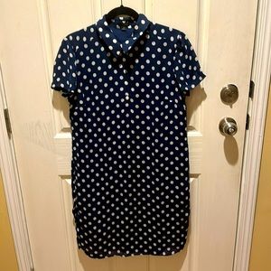 Blue and white polka dot dress
